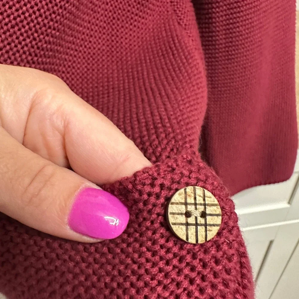 Habitat Clothes To Live In Sweater Womens M Red V-Neck Knit Pocket Asymmetrical